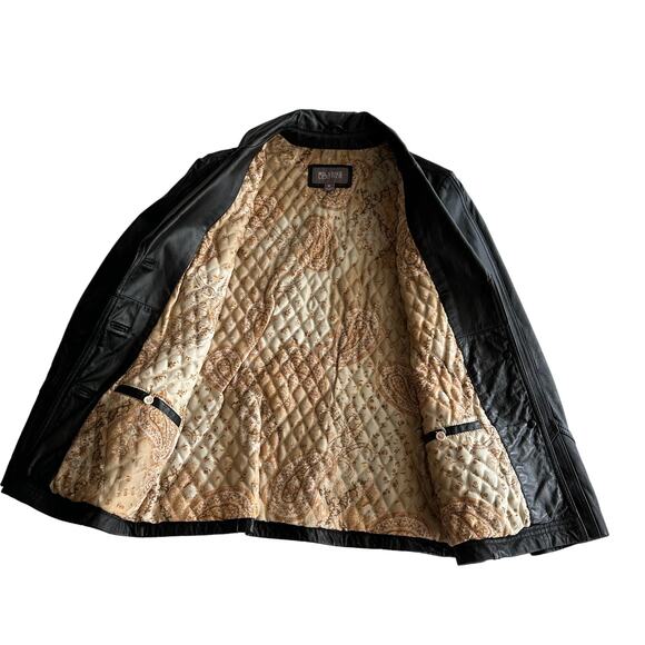 Wilsons Leather VTG Y2K Structured Quilted Lining Button Blazer‎ Black Jacket M - Picture 2 of 11